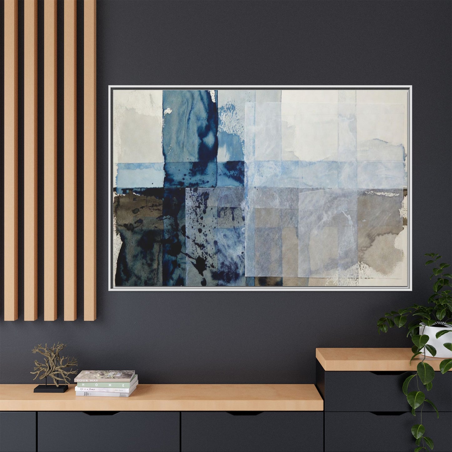 Abstract Coastal Blue Framed Canvas Art