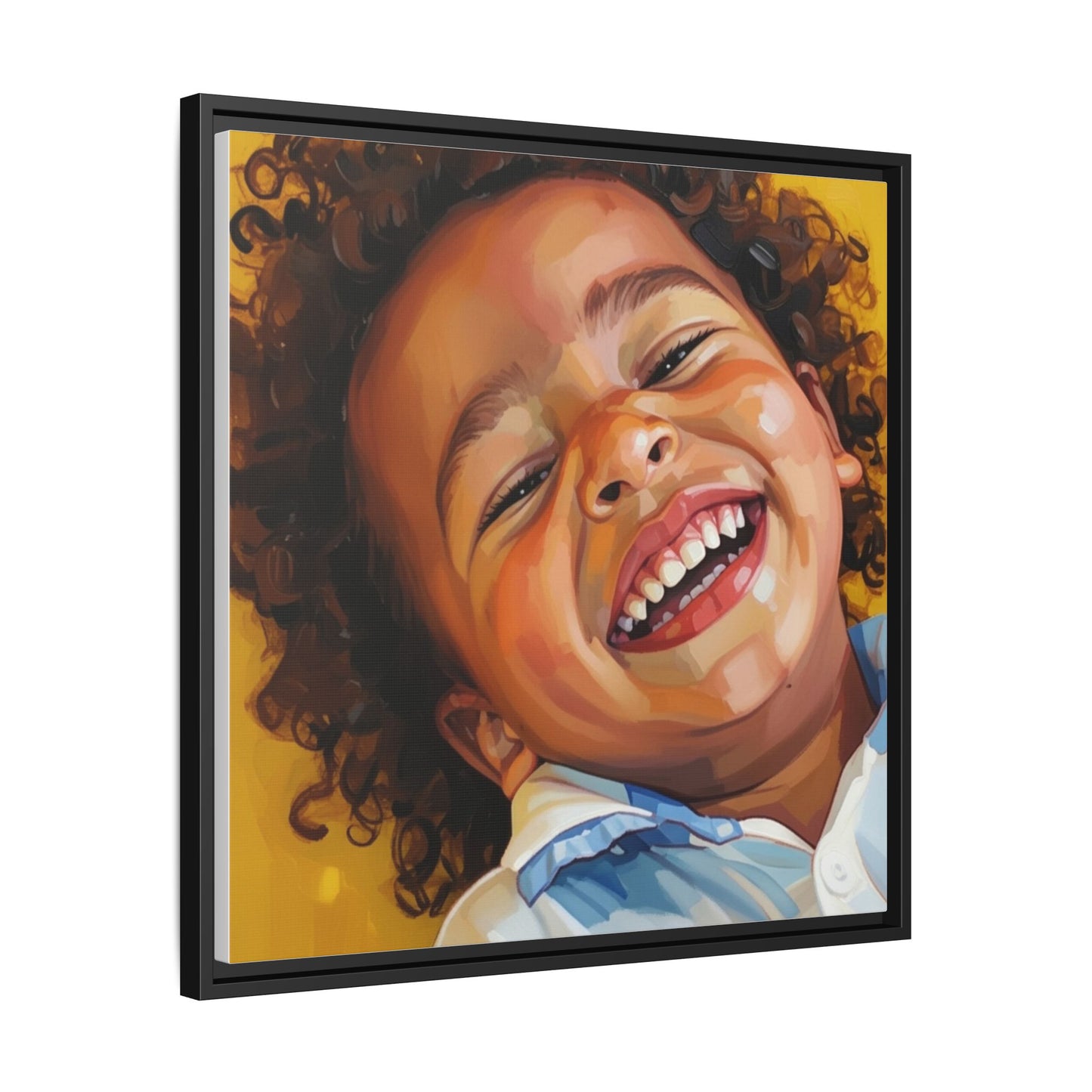 Framed Matte Canvas Print – Joyful Child Portrait, Colorful Nursery Wall Art