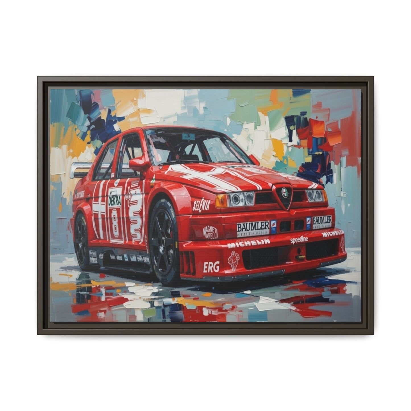 Framed Racing Car Canvas Print — Red Alfa Romeo Track Art