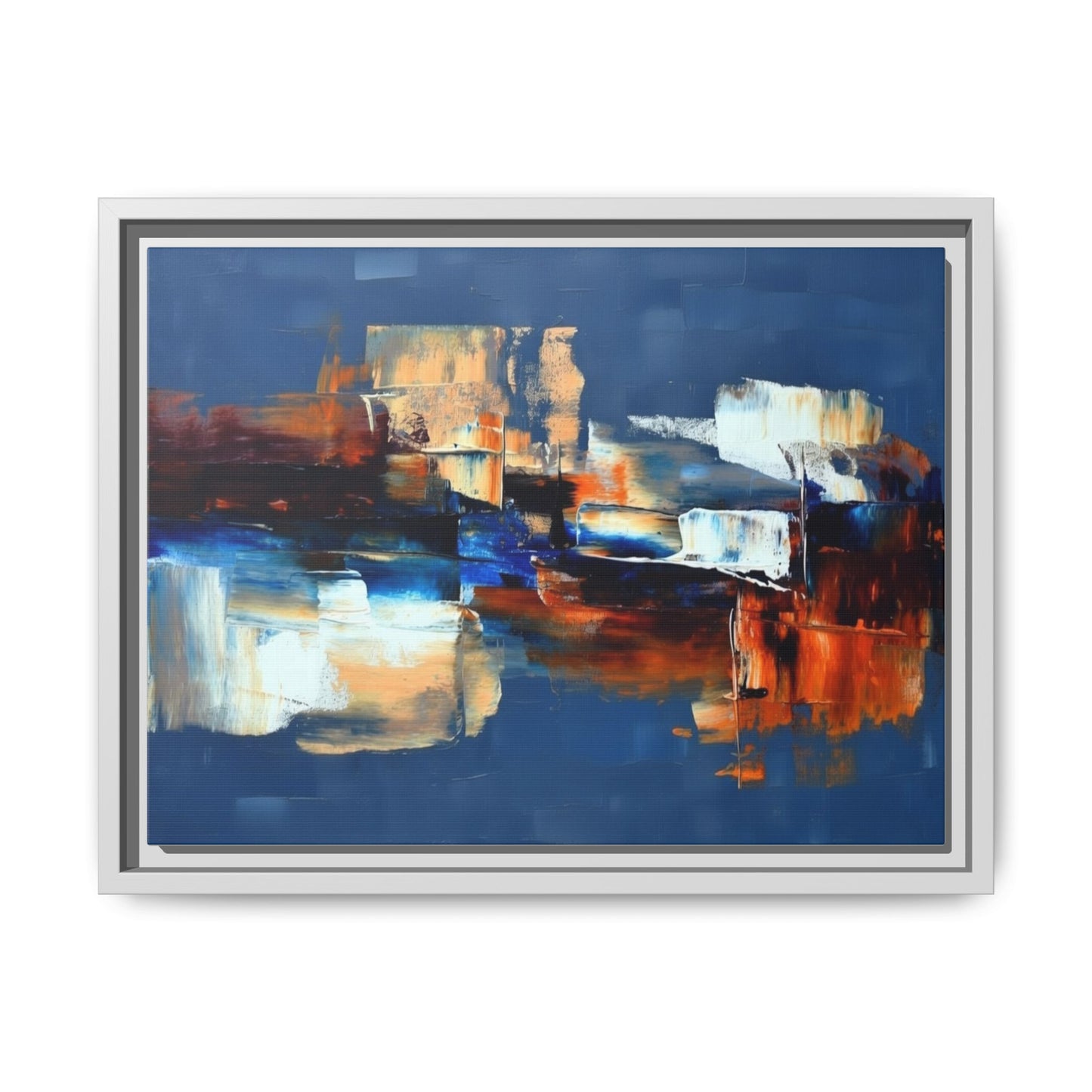 Abstract Blue & Rust Framed Canvas Art — Modern Matte Wall Painting