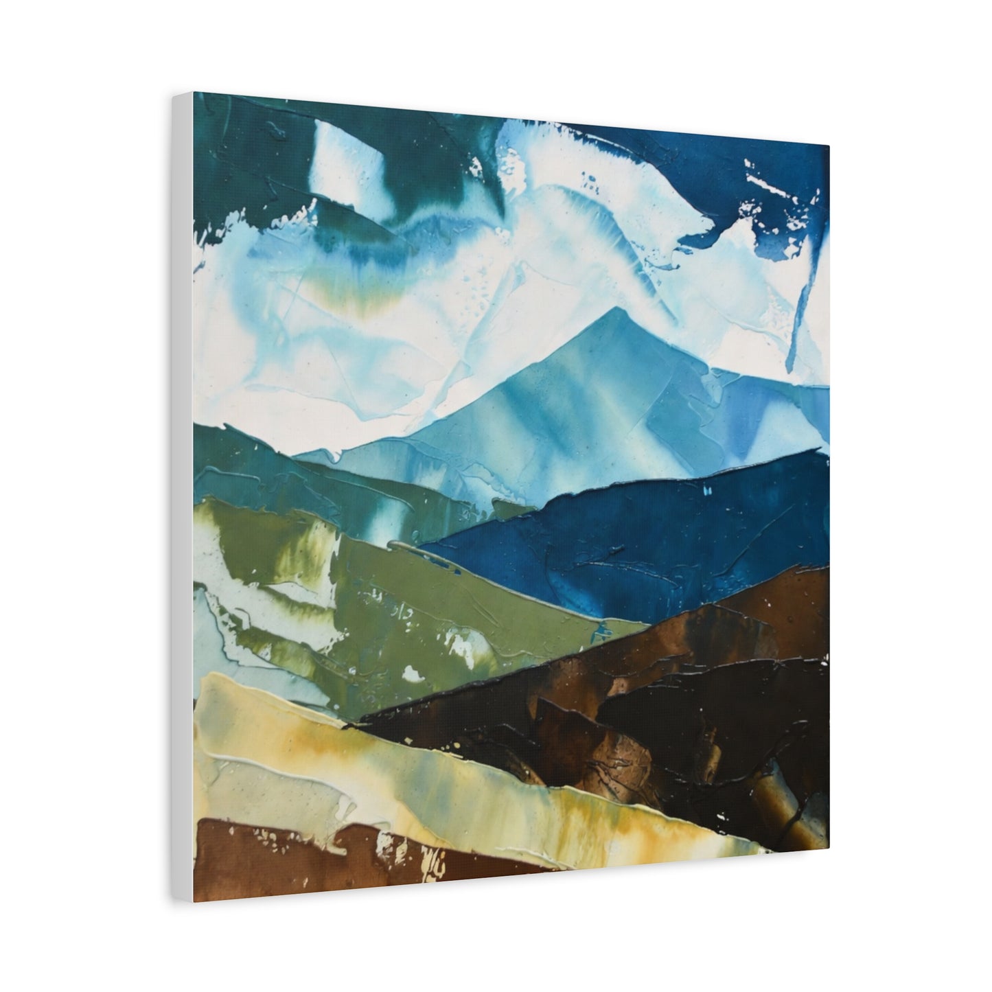 Abstract Mountain Landscape Matte Canvas Wall Art — Blue & Earth Tone Stretched Canvas
