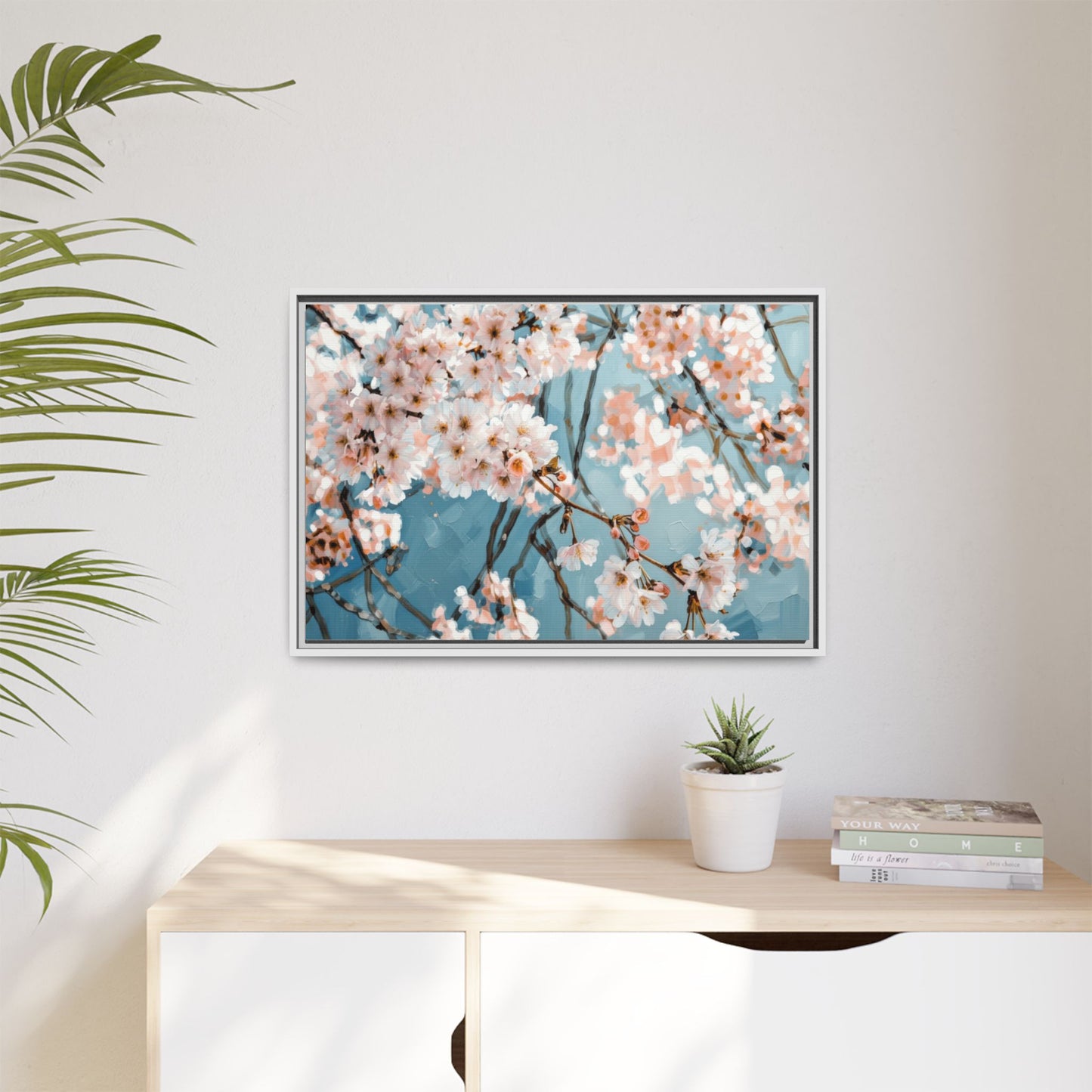 Framed Cherry Blossom Matte Canvas Print — Soft Pink Floral Wall Art