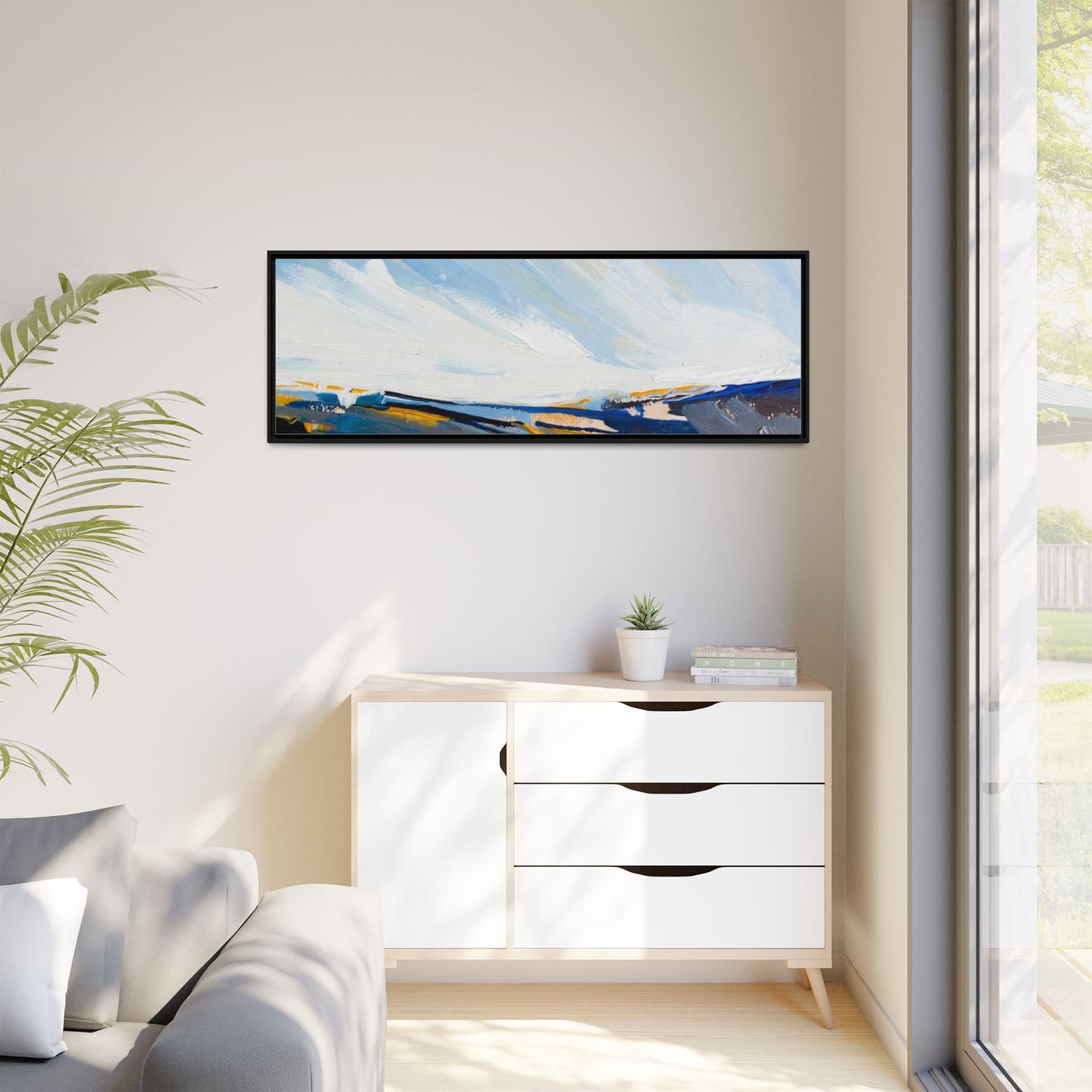 Framed Abstract Seascape Canvas Print — Matte Multi‑Color Wall Art