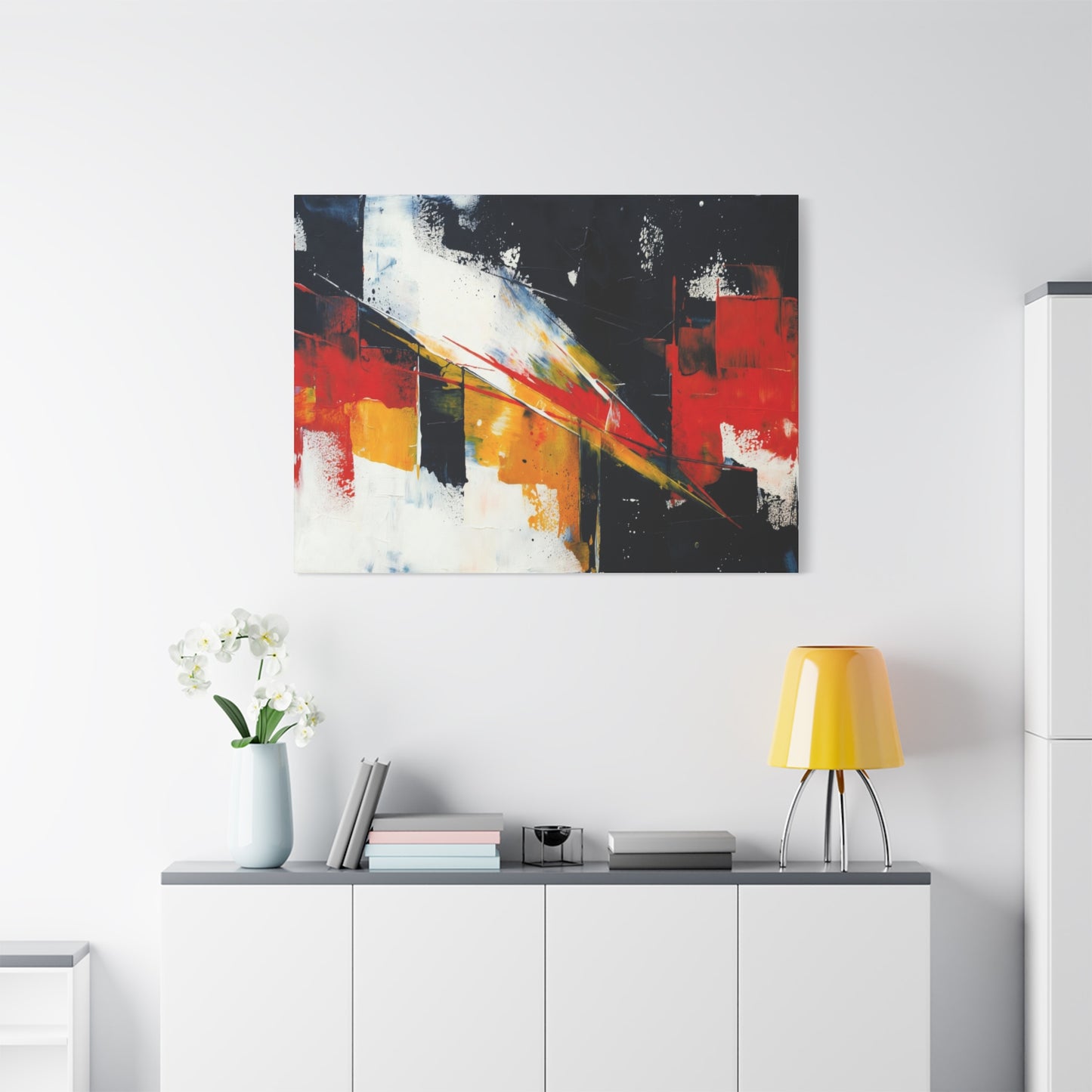 Abstract Geometric Canvas Art — Bold Red & Black Modern Wall Painting