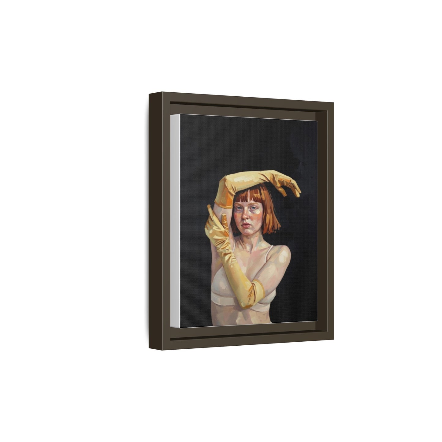 Framed Matte Canvas Art – Portrait of Woman in Yellow Gloves