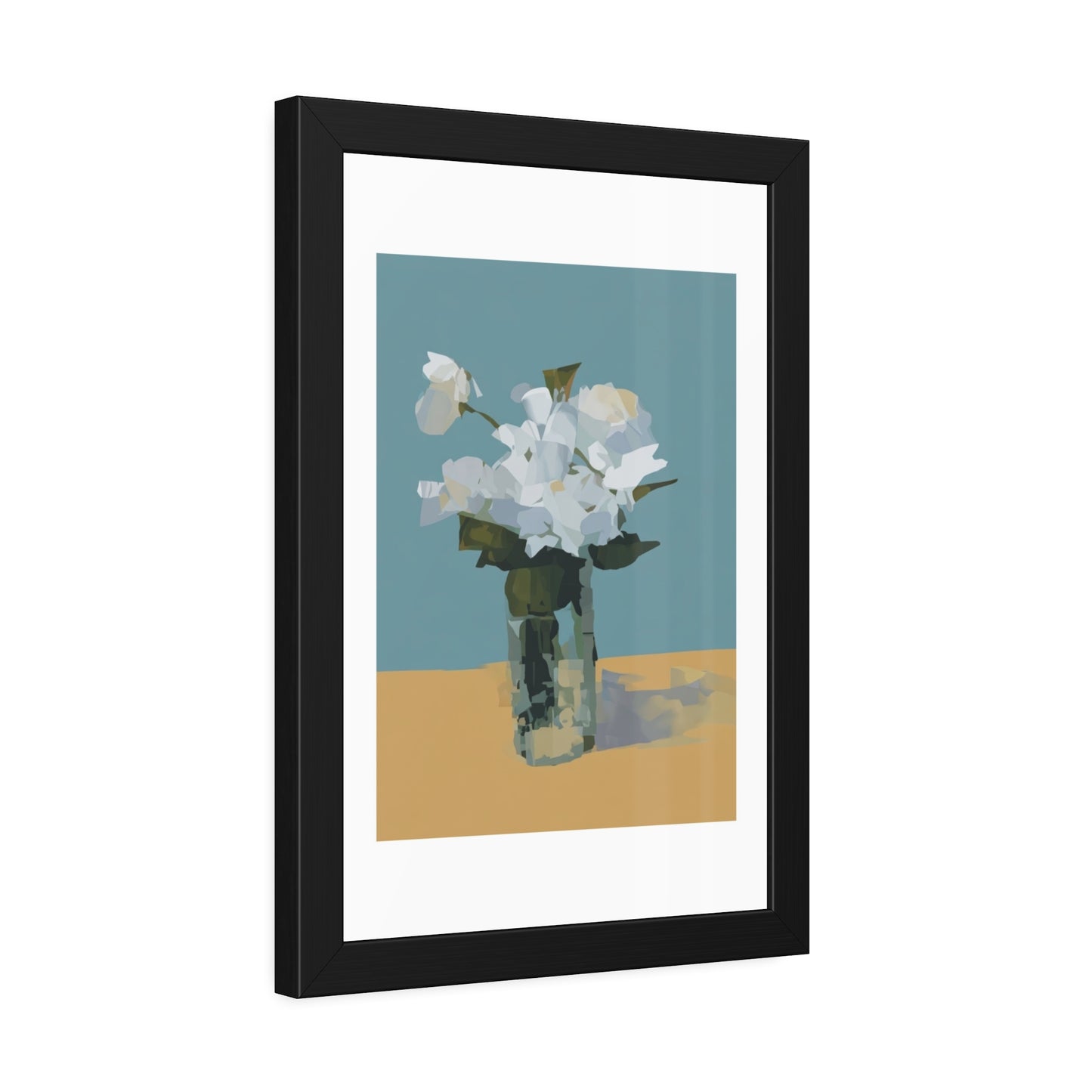 Framed Floral Poster - Modern White Blossoms in Vase Wall Art