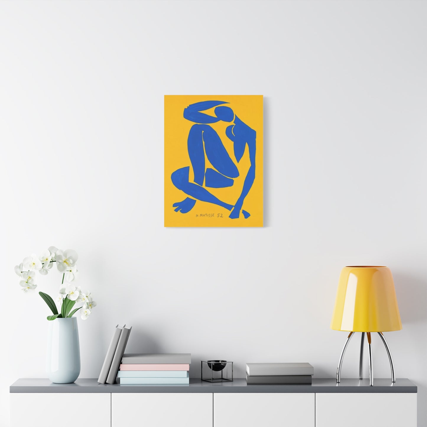 Blue Matisse Nude Silhouette Matte Canvas Print — Modern Yellow Wall Art