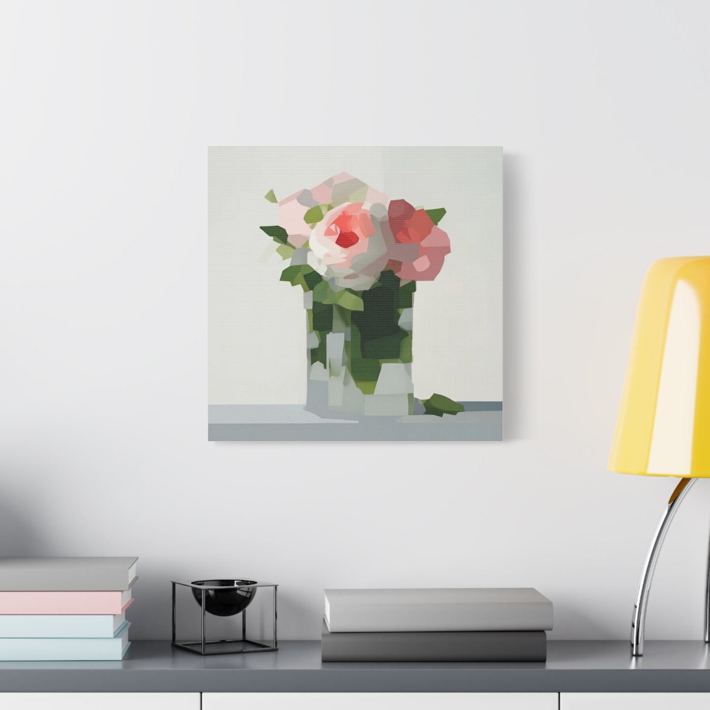Pink Roses Geometric Canvas Print — Stretched Matte Wall Art