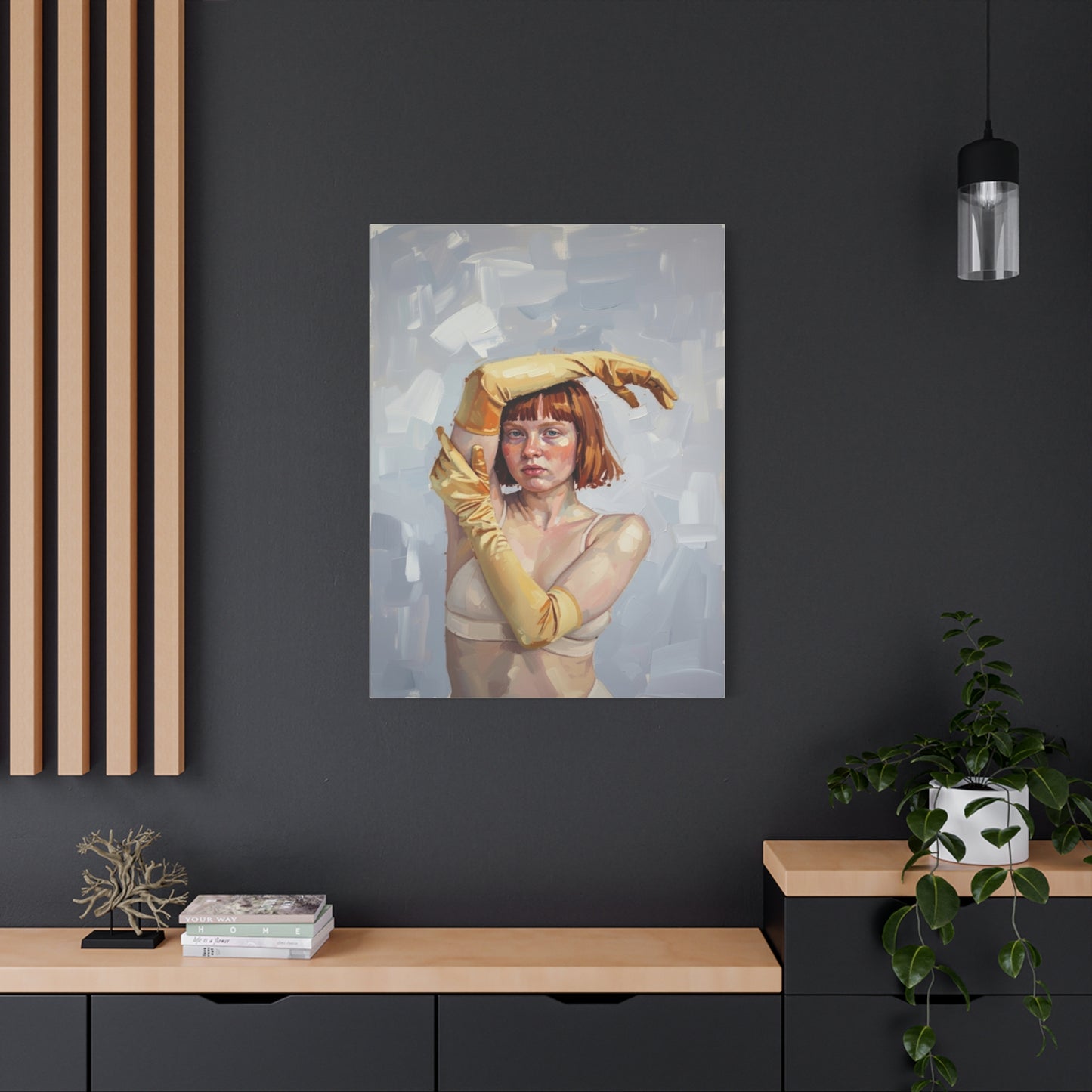 Portrait Canvas Print — Redheaded Woman with Yellow Gloves, Matte Stretched Art