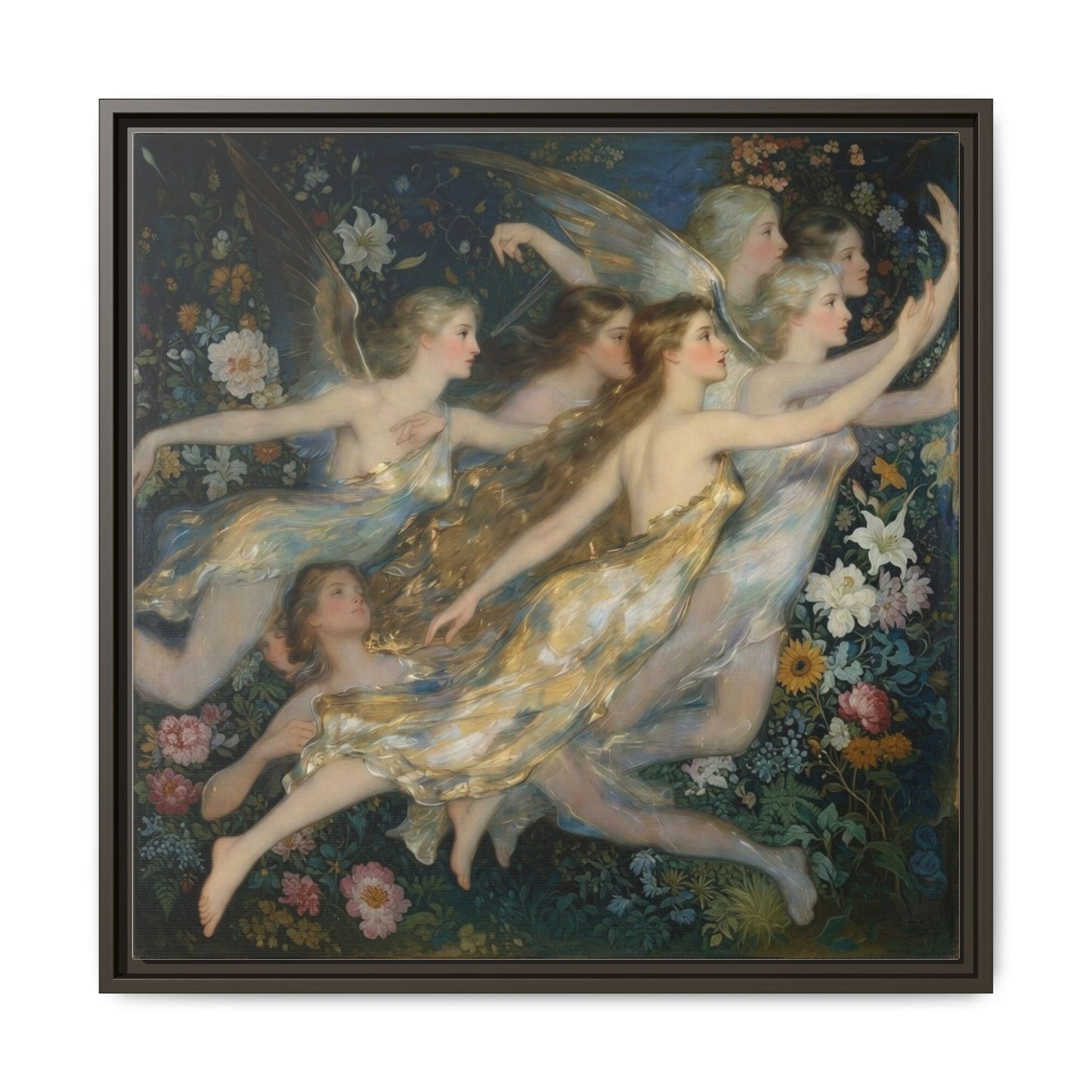 Framed Matte Canvas Wall Art — Vintage Fairies & Floral Painting