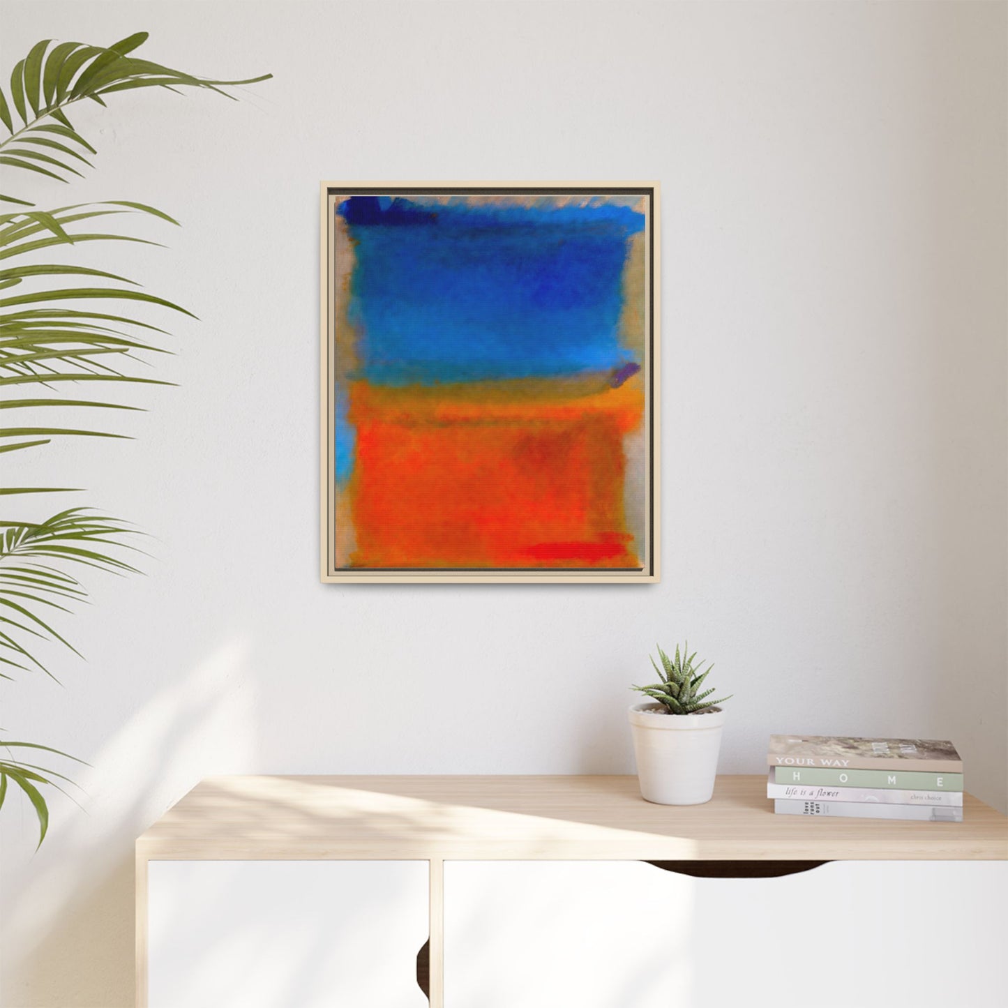 Abstract Color Block Matte Canvas Framed Wall Art — Blue & Orange Modern Painting