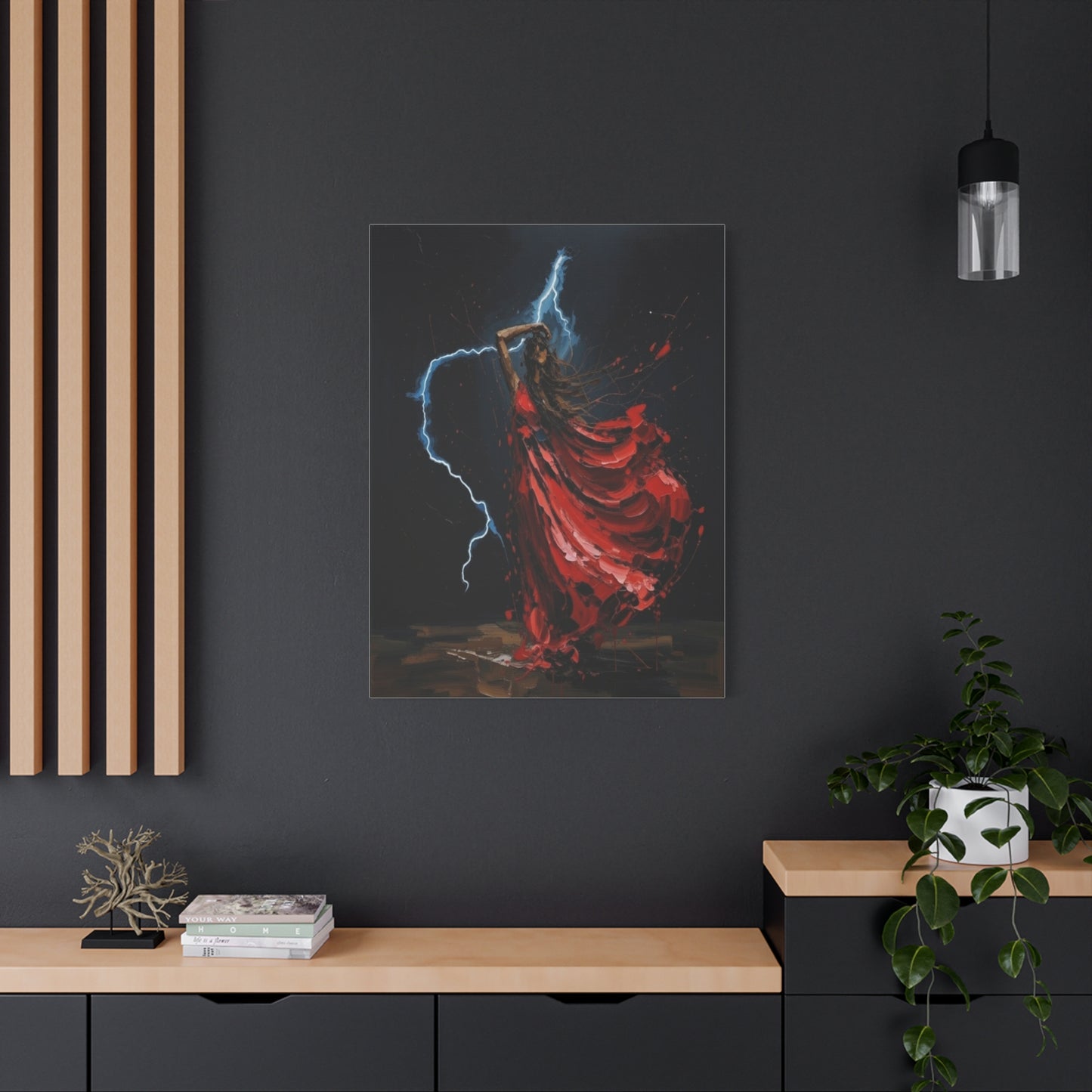 Red Dance Lightning - Matte Stretched Canvas Art