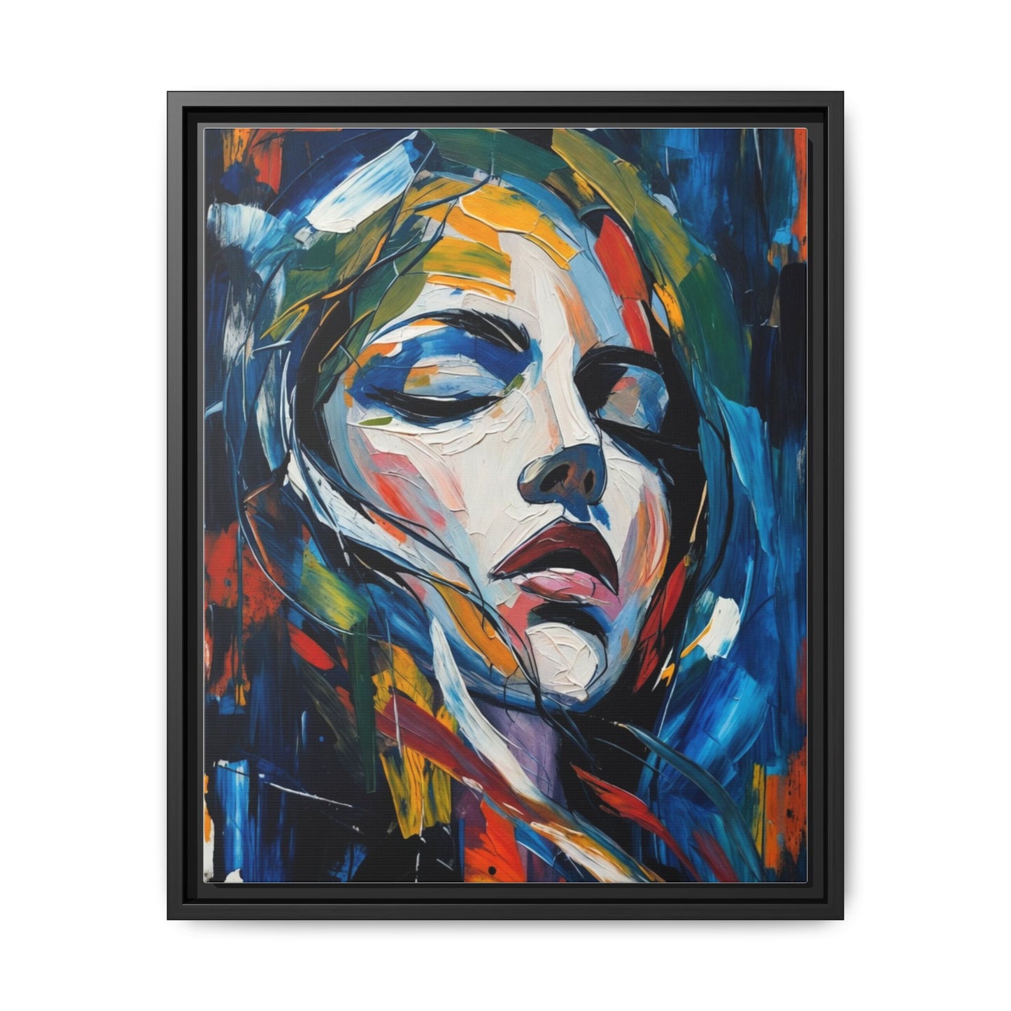 Abstract Colorful Woman Portrait — Framed Matte Canvas Wall Art