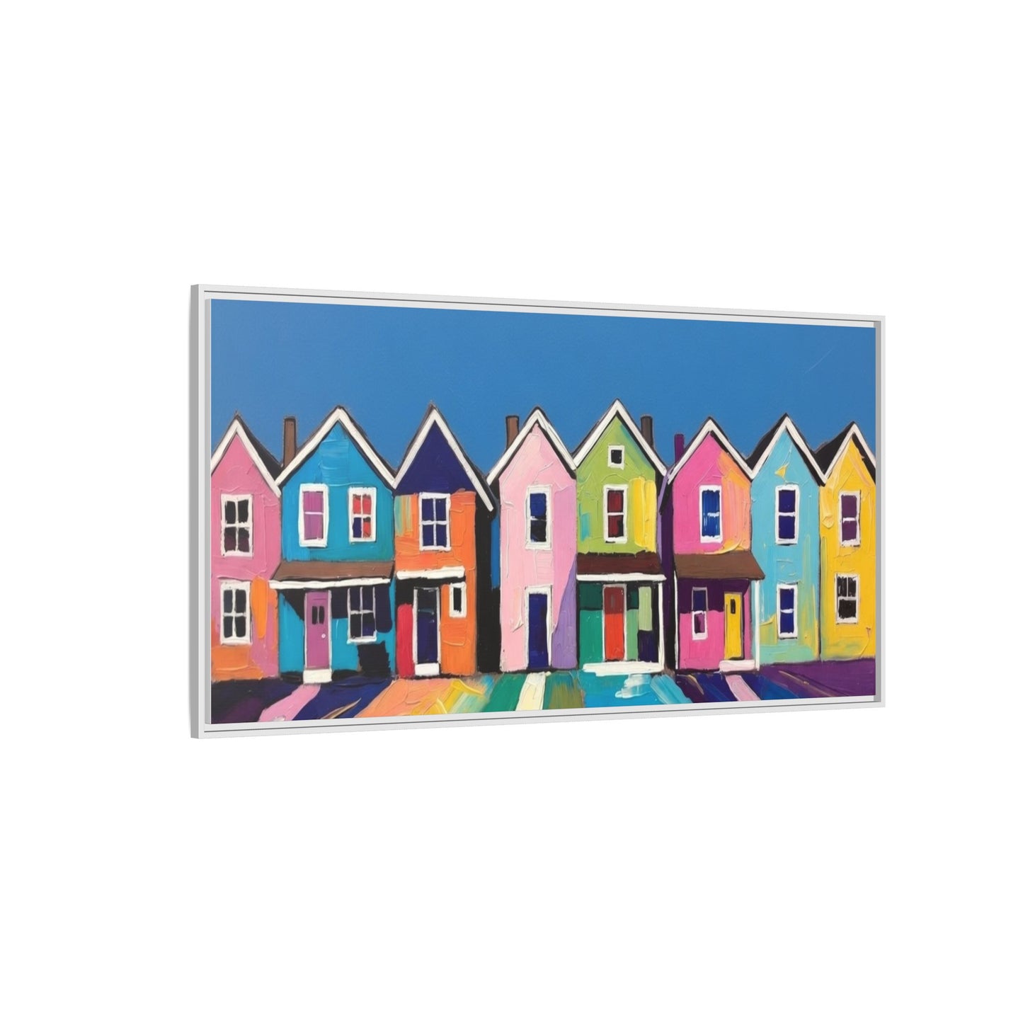 Colorful Beach Houses Matte Canvas Framed Wall Art