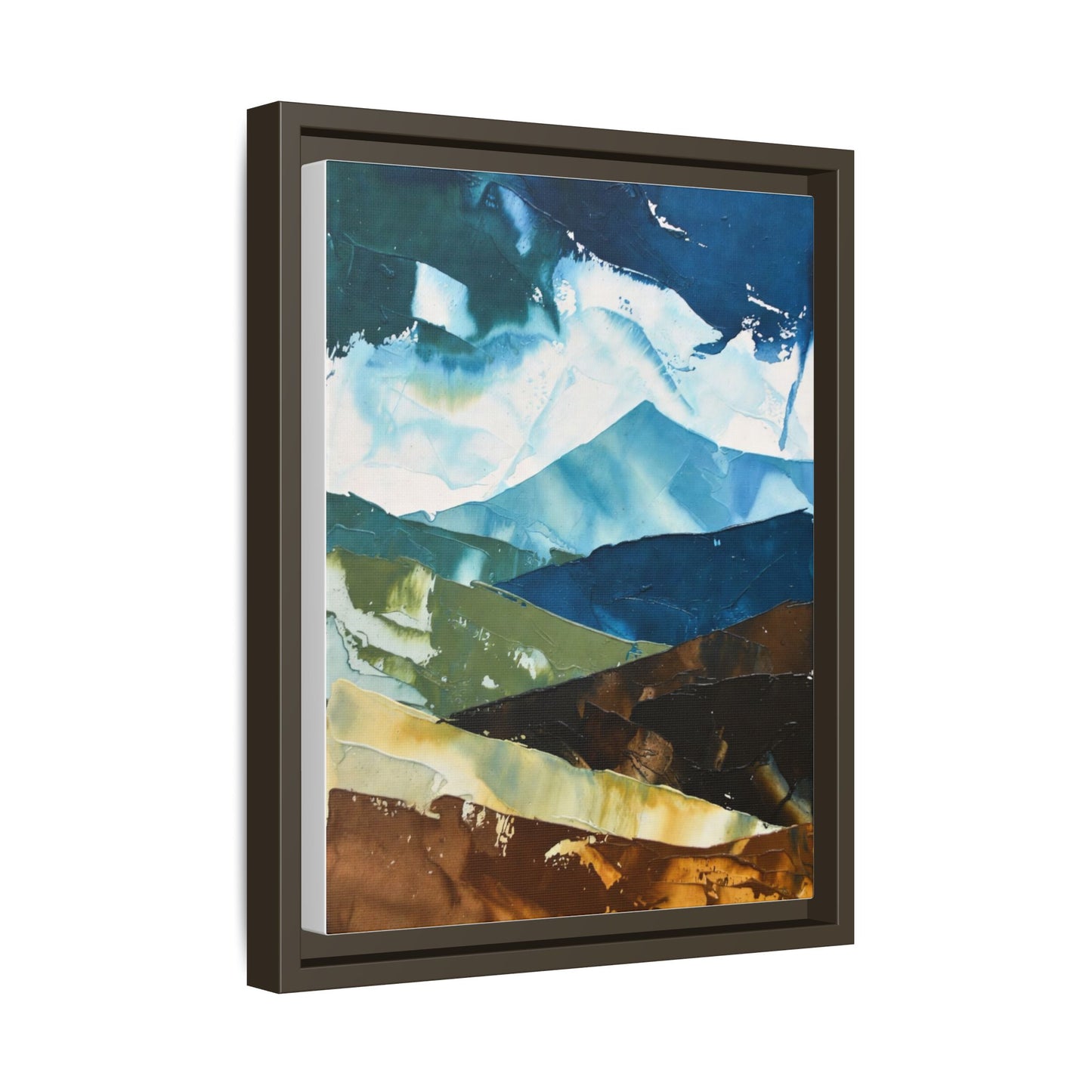 Framed Abstract Mountain Canvas Art — Blue & Earthtone Landscape Print