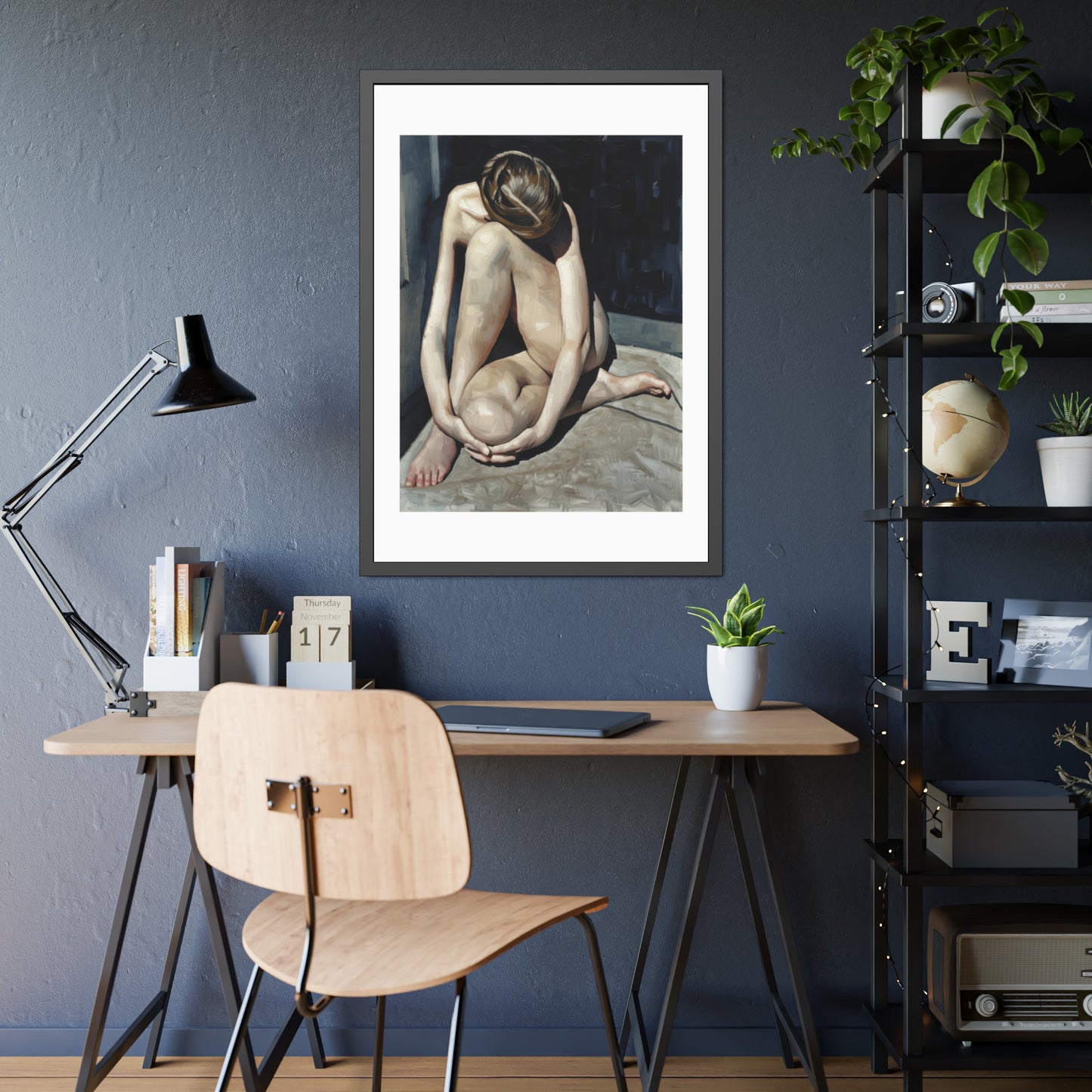 Framed Poster Contemplative Nude Figurative Art Print