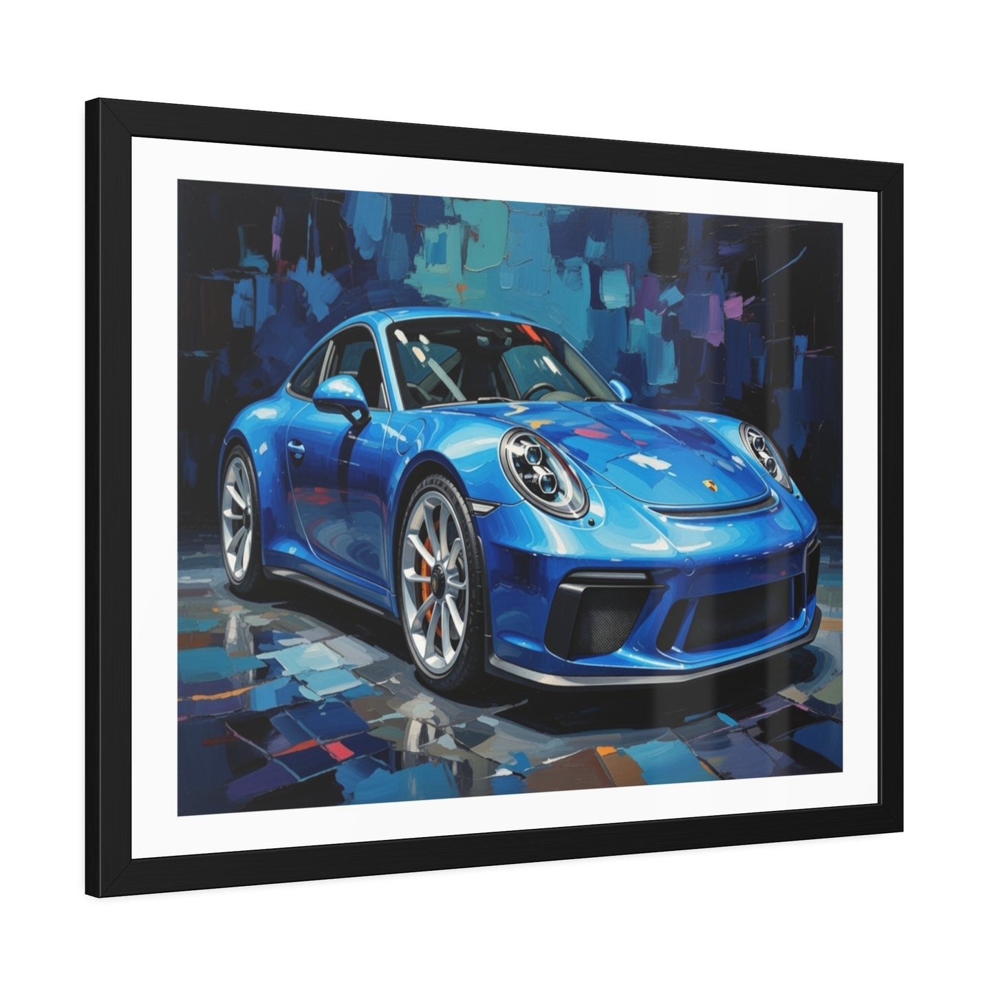 Blue Sports Car Framed Poster — Modern Automotive Wall Art