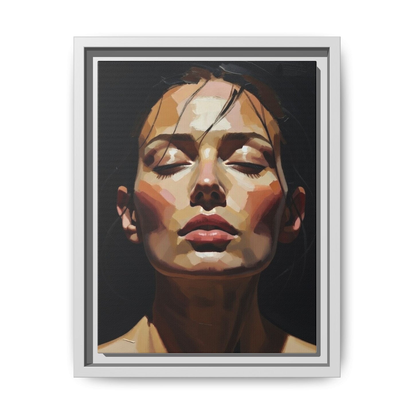 Framed Matte Canvas Portrait – Woman with Eyes Closed (Multi‑Color)
