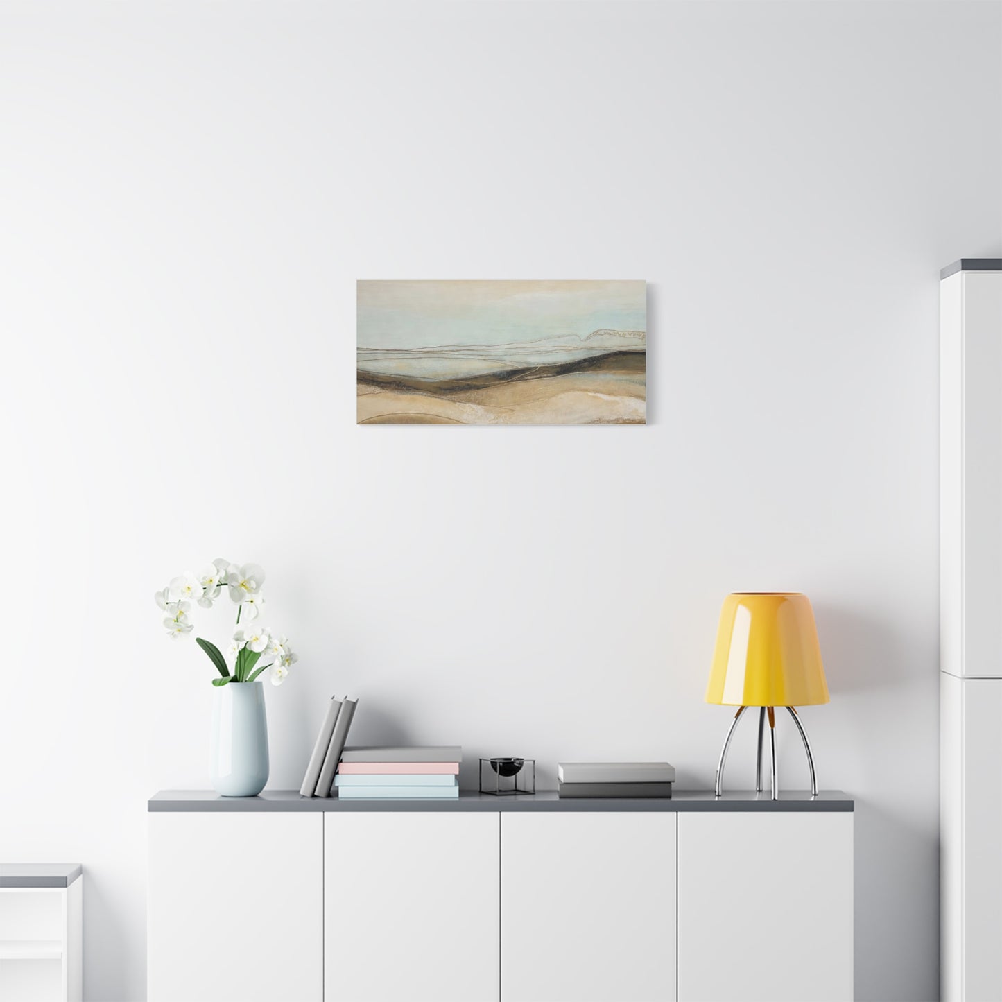 Abstract Coastal Landscape Matte Canvas Wall Art — Neutral Beach Waves Stretched Canvas