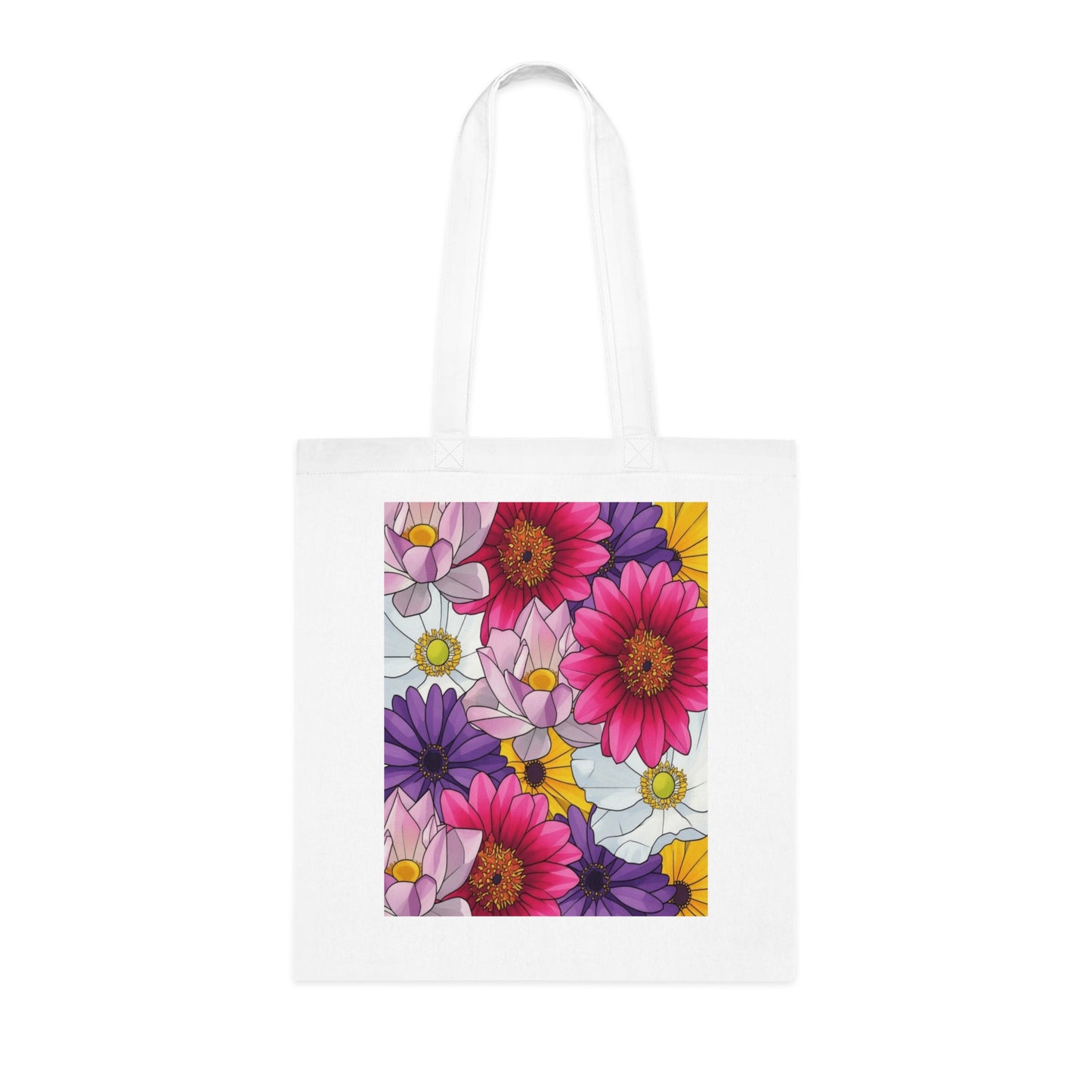 Floral Burst Cotton Tote Bag — Colorful Daisy & Gerbera Garden Print