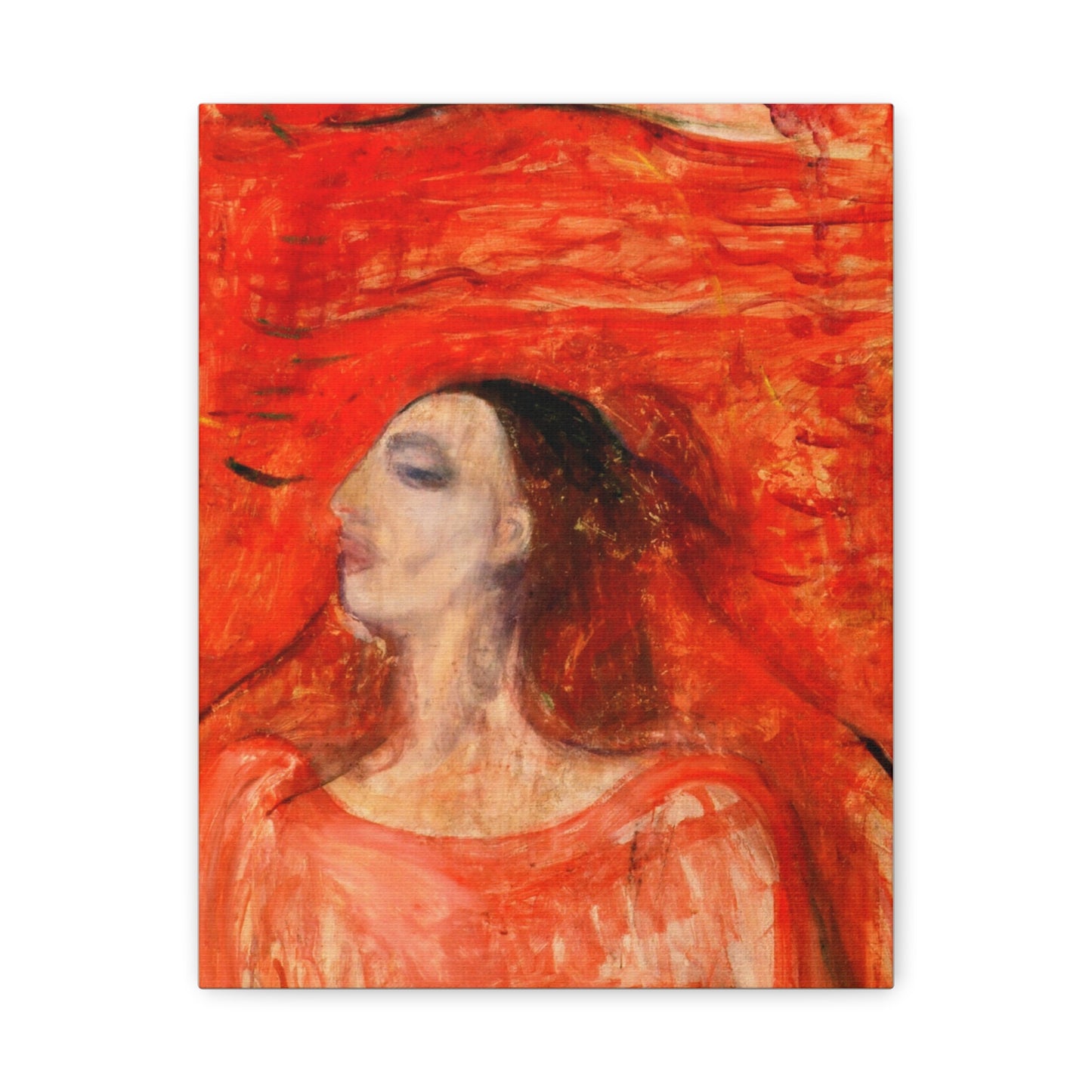 Woman's Head against a Red Background by Edvard Munch Matte Canvas Wall Art