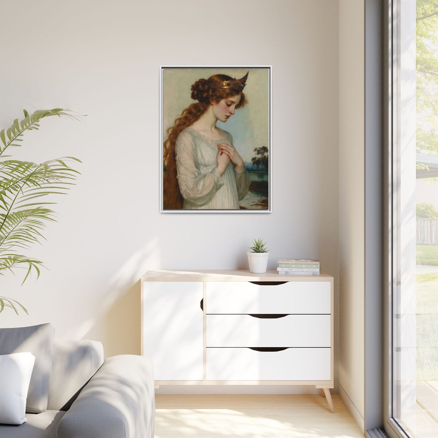 Framed Matte Canvas Print — Vintage Pre-Raphaelite Princess Portrait