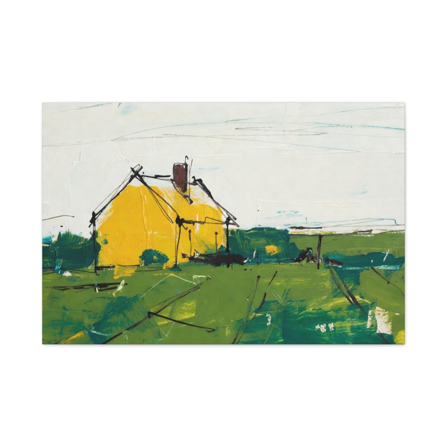 Yellow Cottage Landscape Canvas - Matte Stretched Wall Art