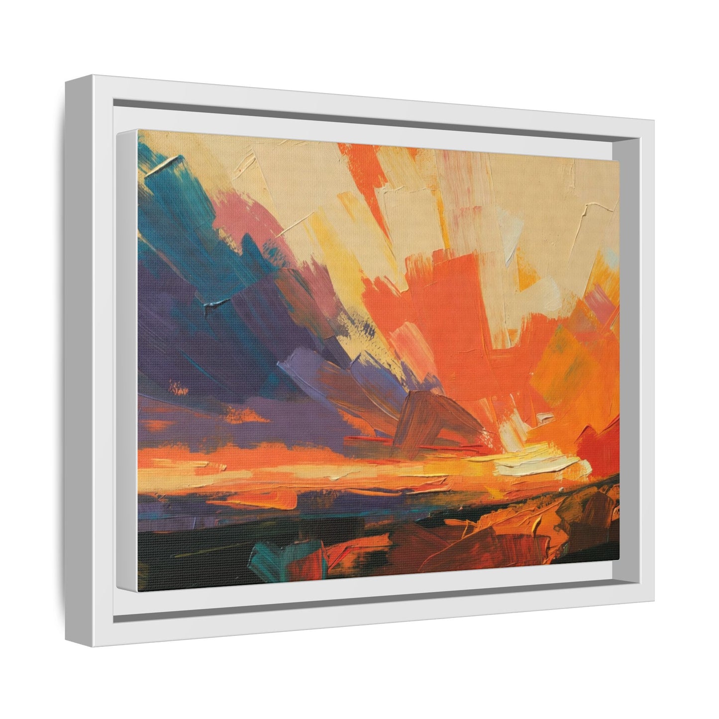 Framed Abstract Sunset Canvas Art – Multicolor Matte Wall Decor
