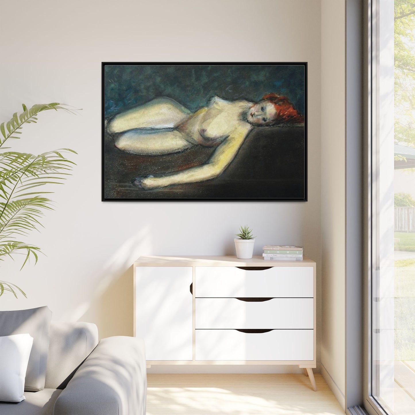 Lying nude by Paul Gosselin Framed Matte Canvas Wall Art Print