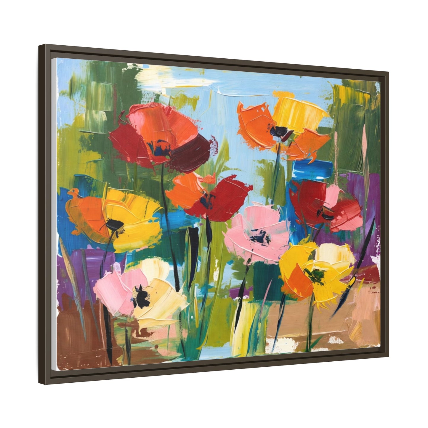 Framed Floral Canvas Print — Colorful Abstract Poppy Artwork