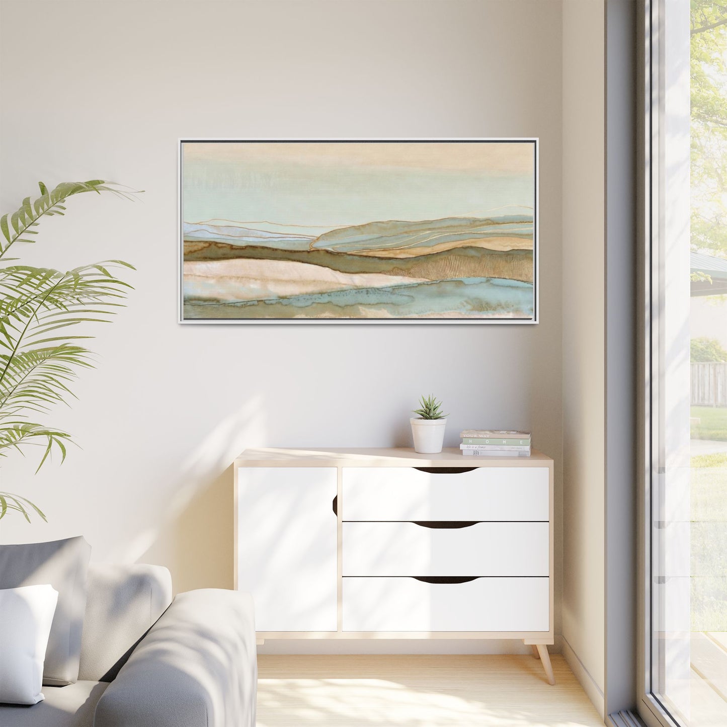 Framed Matte Canvas Coastal Abstract Landscape Wall Art
