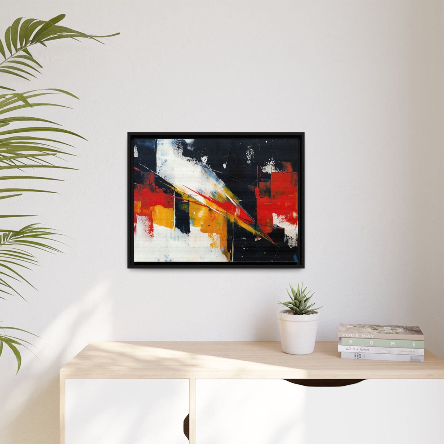 Abstract Red & Black Framed Canvas Print — Modern Geometric Wall Art