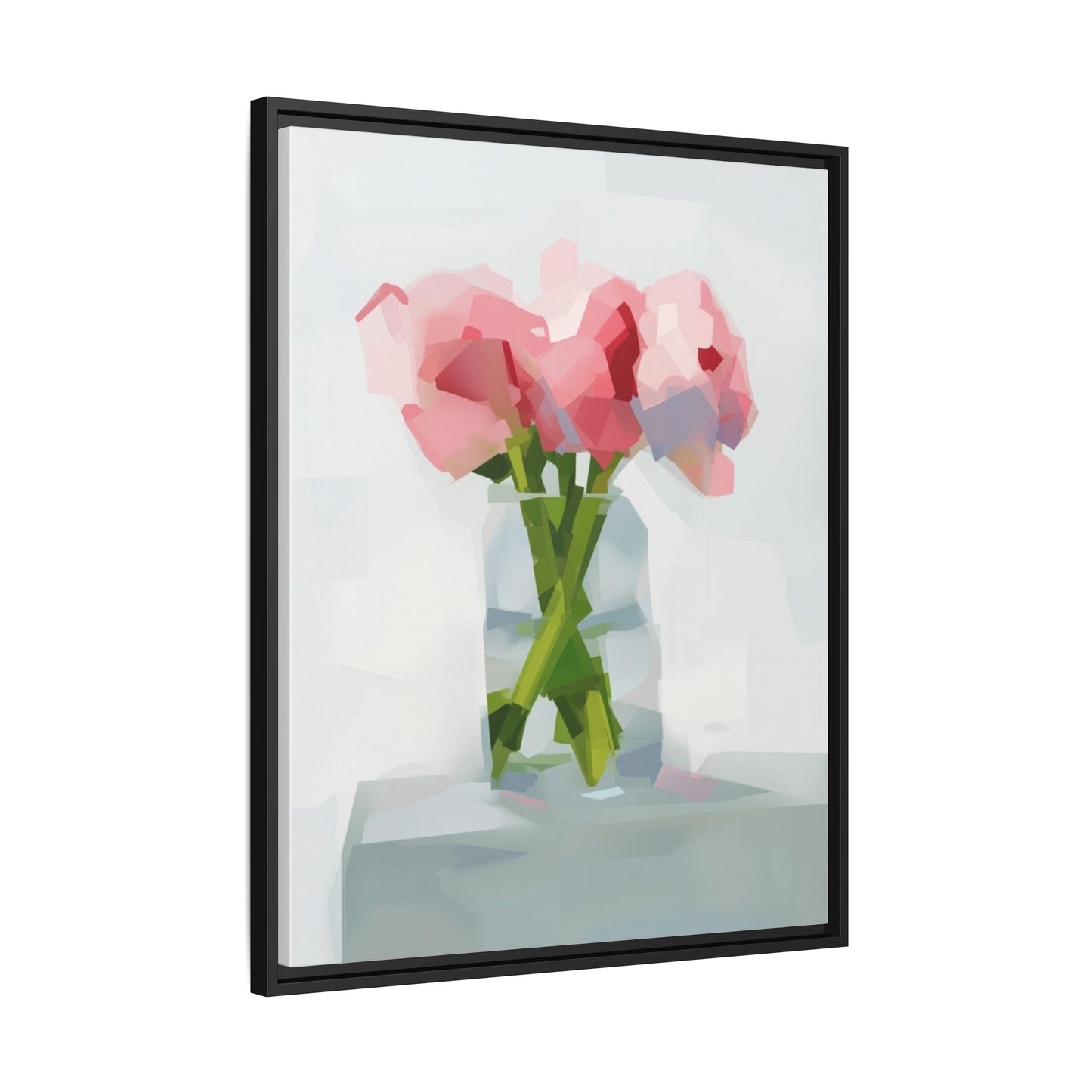 Framed Floral Canvas Art — Pink Peonies in Vase (Matte)