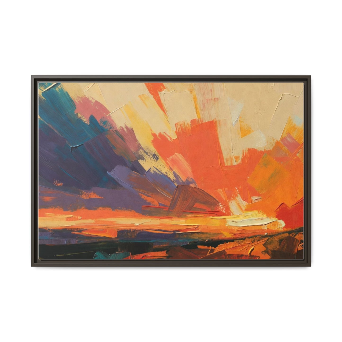 Framed Abstract Sunset Canvas Art – Multicolor Matte Wall Decor