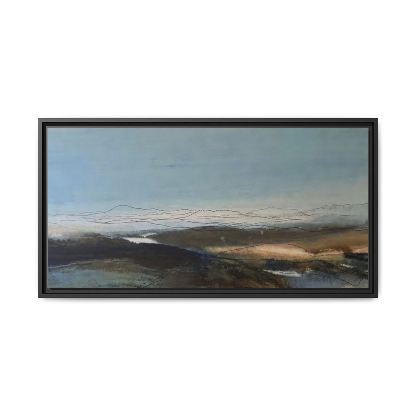 Framed Matte Canvas Wall Art — Serene Abstract Blue Landscape