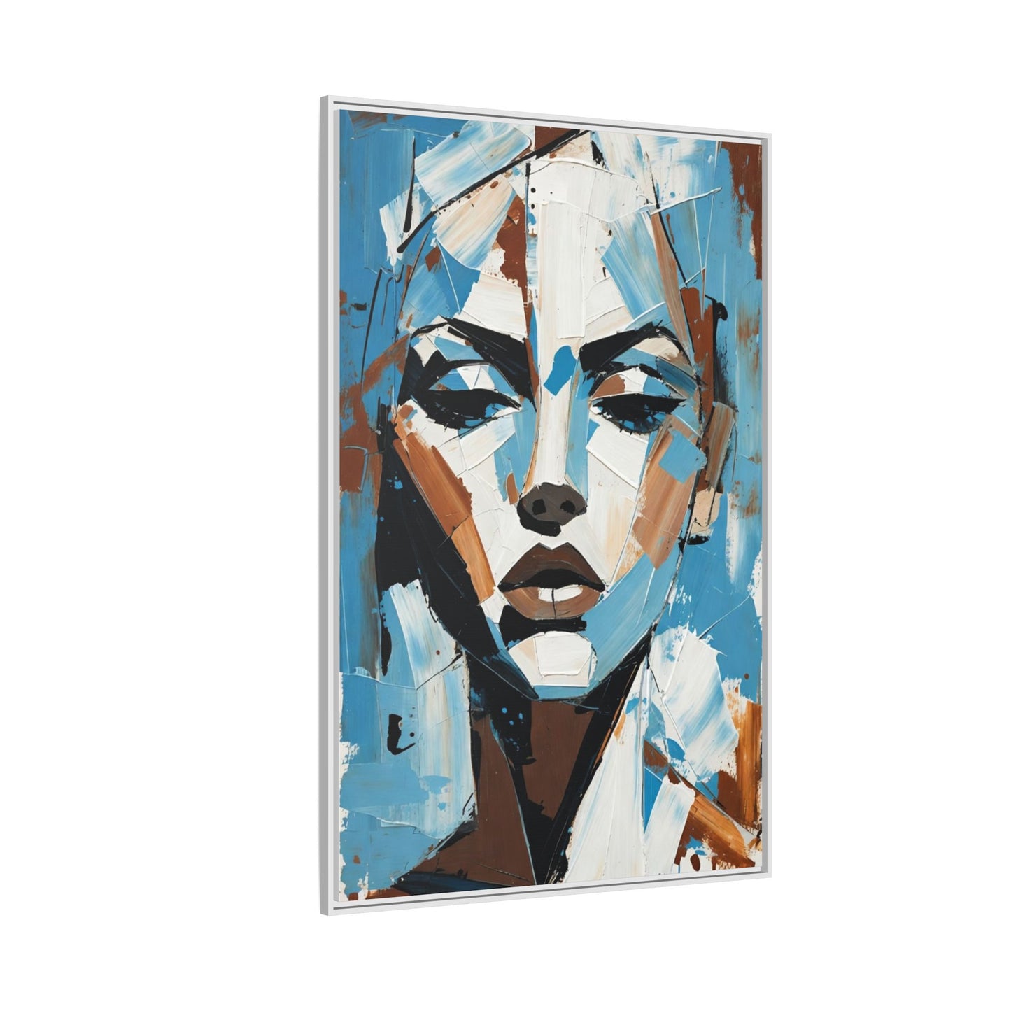 Abstract Blue Face Matte Canvas Wall Art — Framed Modern Portrait Print