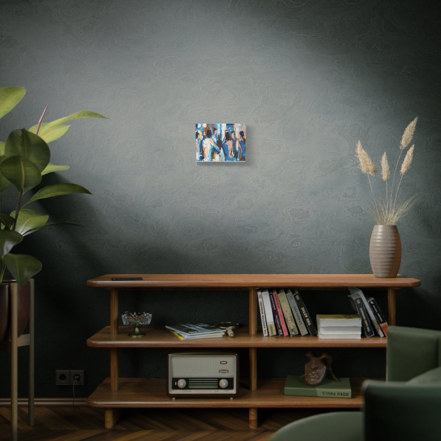 Abstract Figurative Canvas Art — Blue Social Scene Matte Stretched Canvas