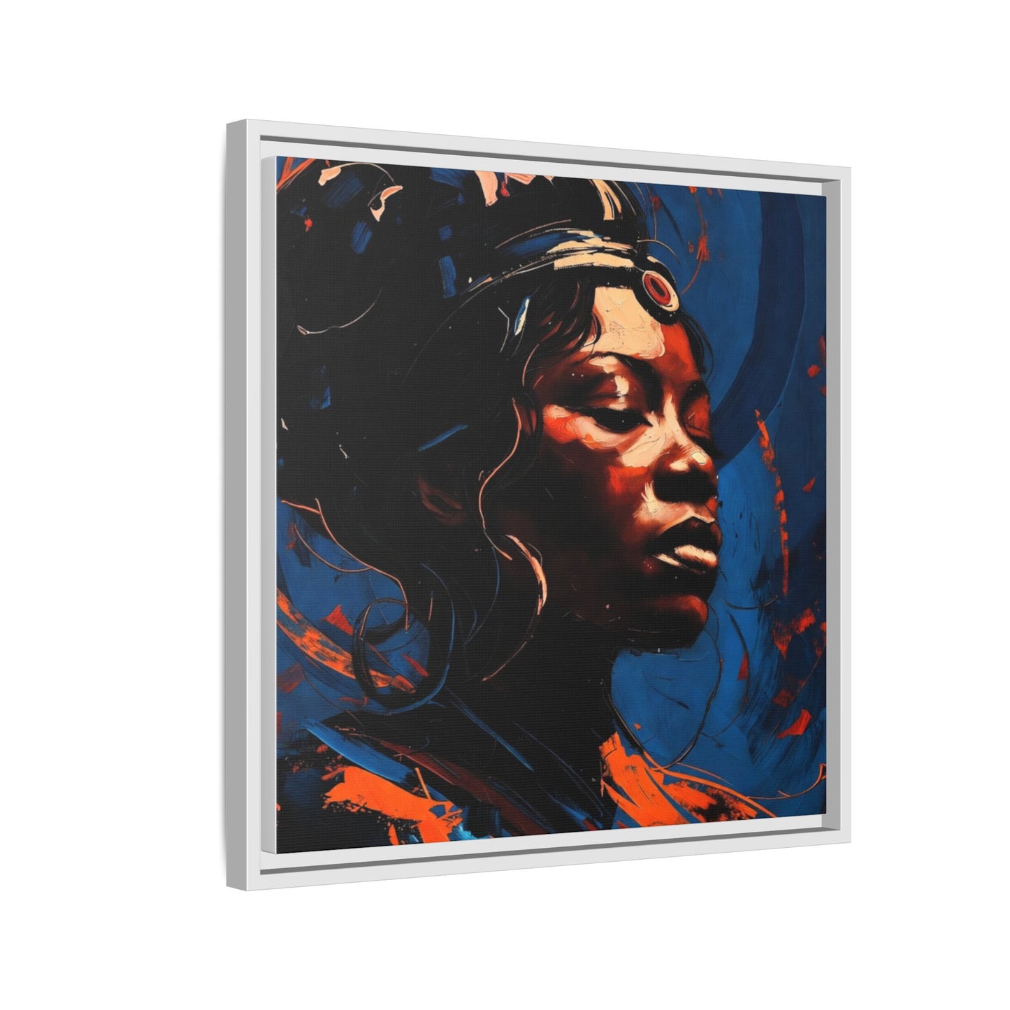 Framed Matte Canvas Art - Vibrant Portrait of a Black Woman (Multi-Color)