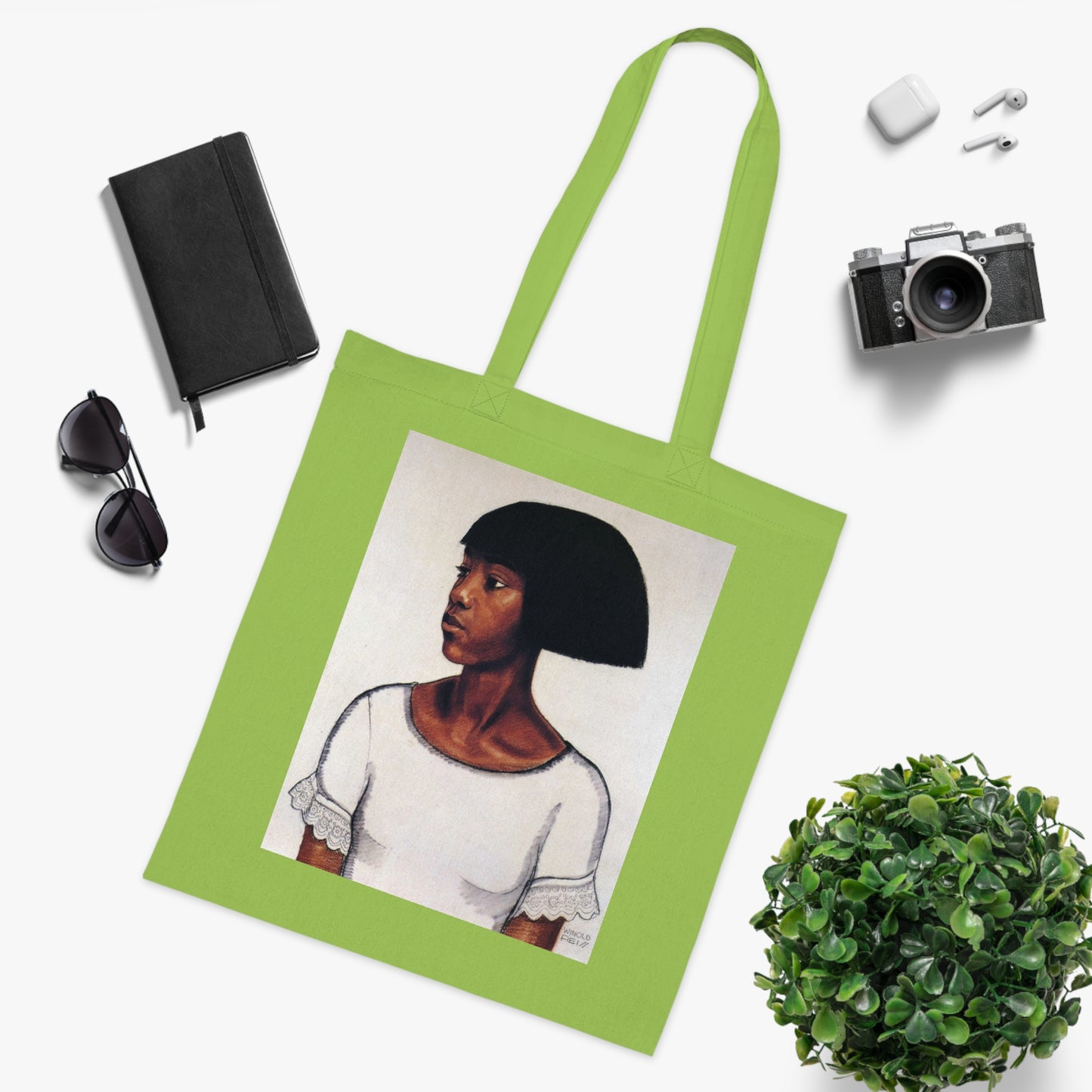 Portrait Cotton Tote Bag — Artistic Black Woman Illustration