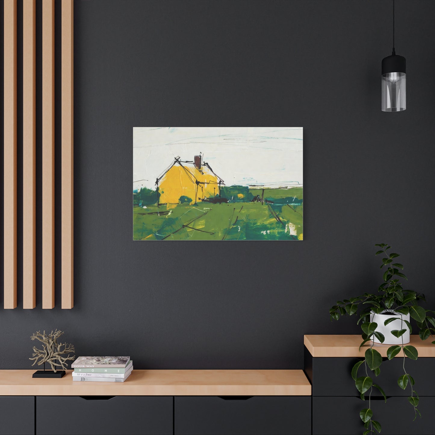 Yellow Cottage Landscape Canvas - Matte Stretched Wall Art