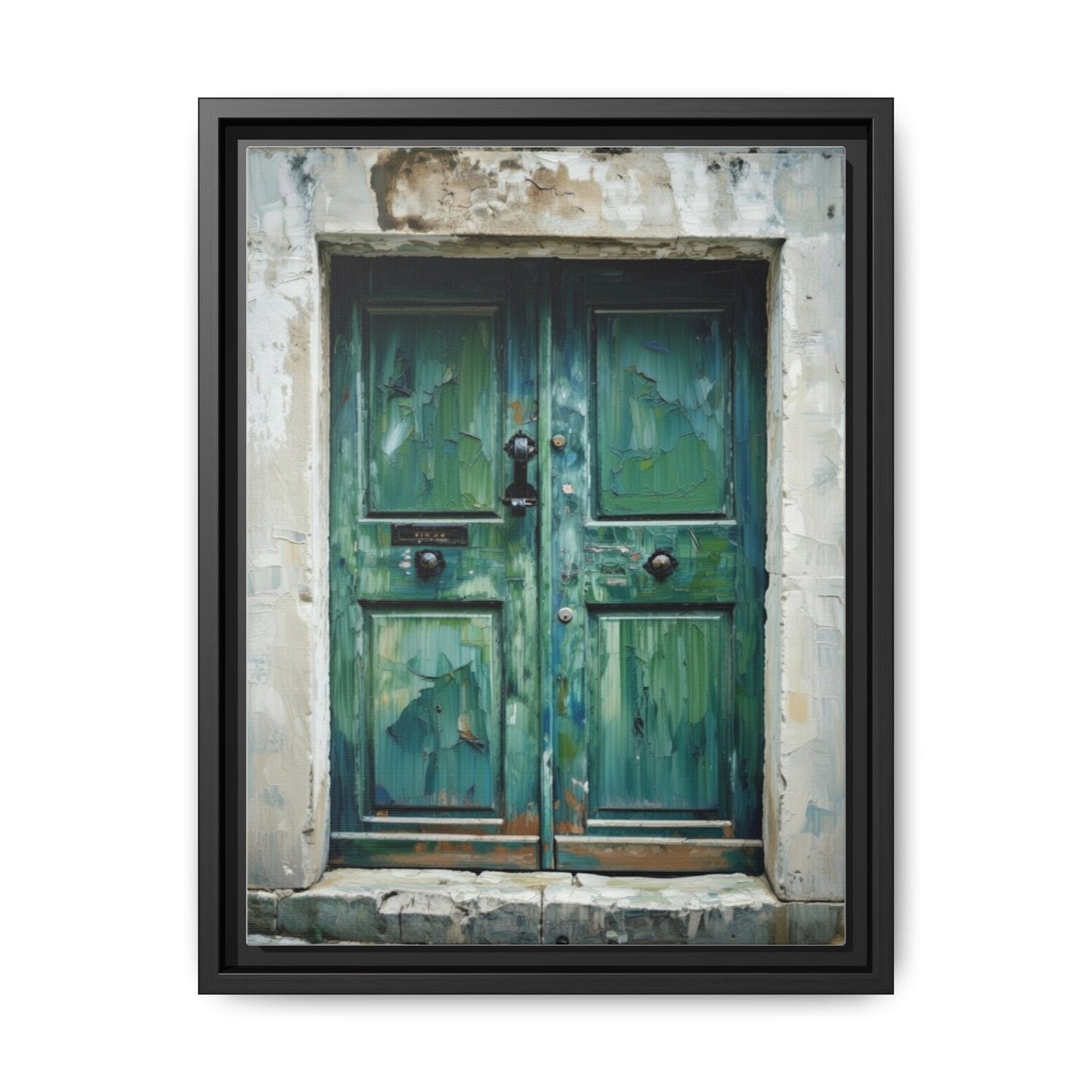 Framed Matte Canvas Art — Weathered Green Door Wall Print