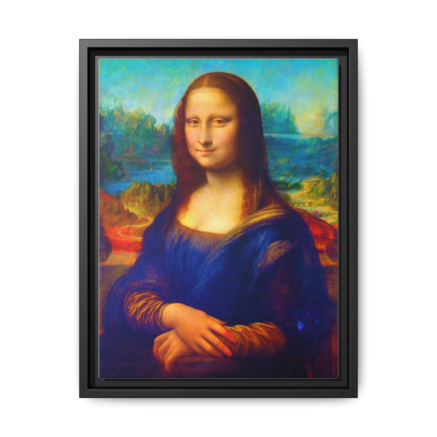 Framed Matte Canvas Print — Colorful Mona Lisa Wall Art