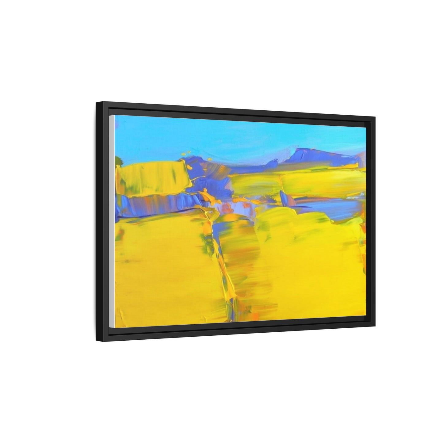 Framed Matte Canvas  Vibrant Yellow Blue Abstract Landscape Art