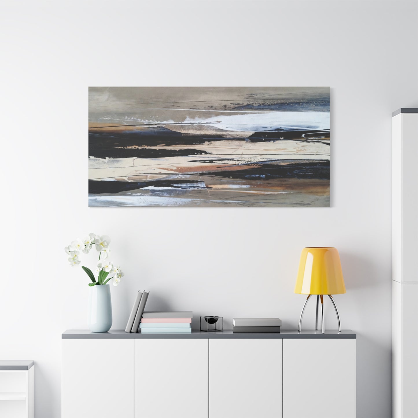 Abstract Coastal Landscape Canvas — Neutral Tones Matte Stretched Wall Art