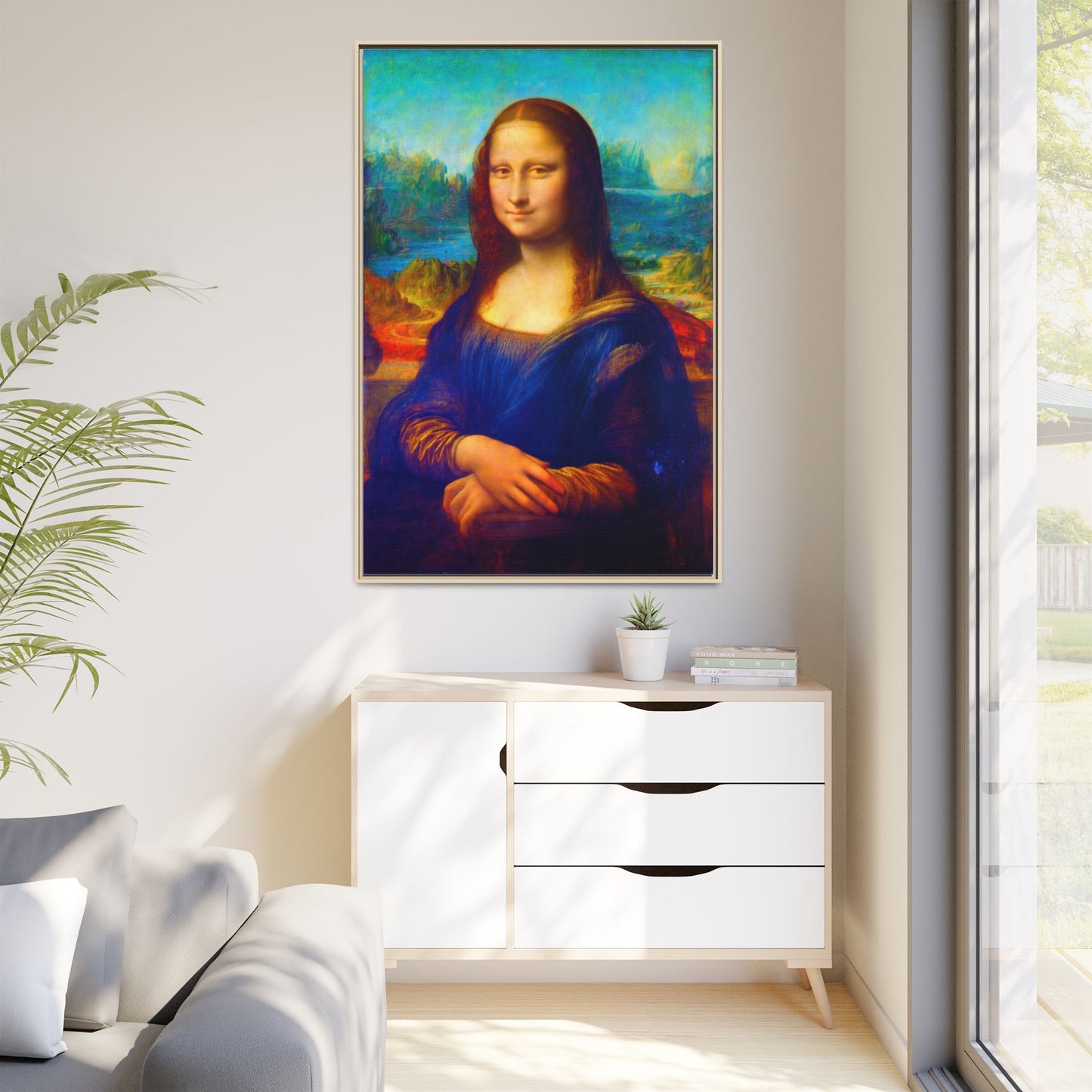 Framed Matte Canvas Print — Colorful Mona Lisa Wall Art