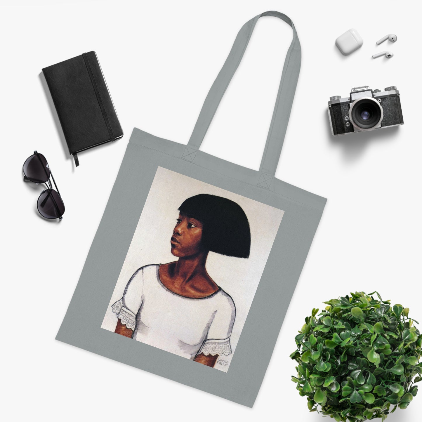 Portrait Cotton Tote Bag — Artistic Black Woman Illustration