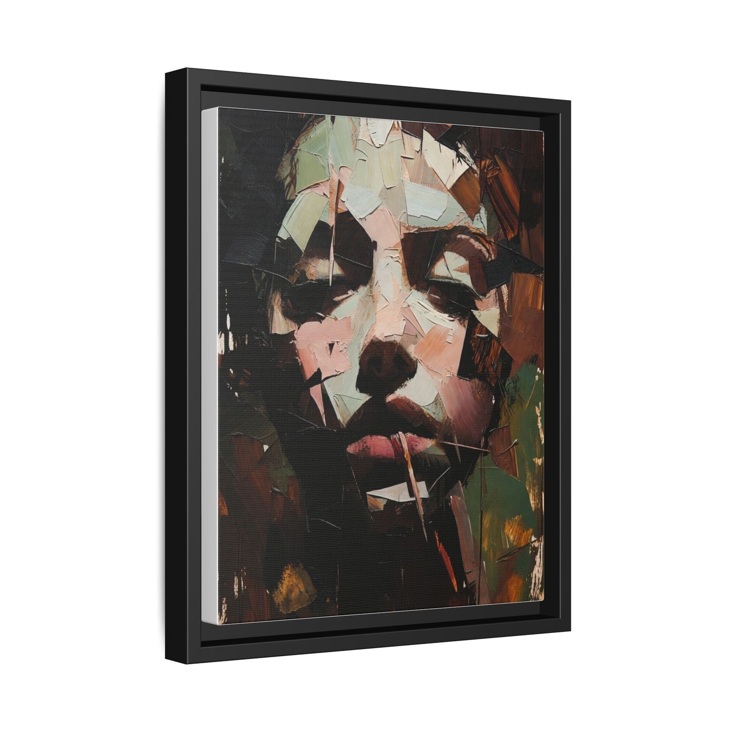 Matte Framed Canvas Art — Abstract Female Portrait, Moody Multicolor