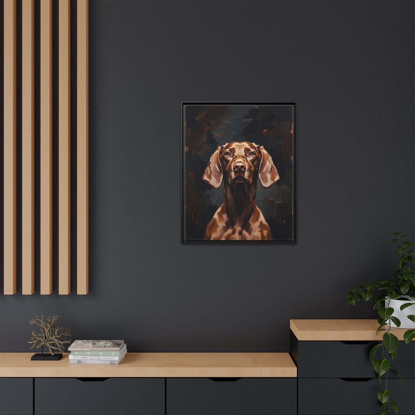 Framed Matte Canvas Dog Portrait – Brown Vizsla Wall Art