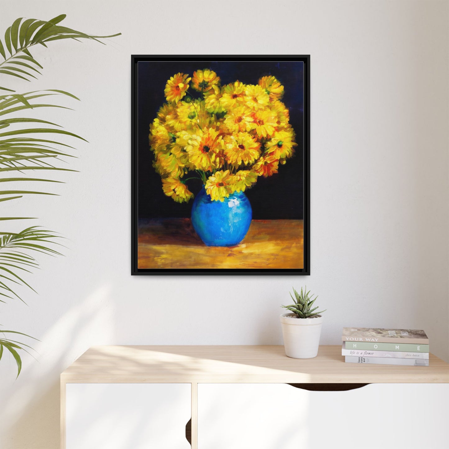 Yellow Daisy Bouquet Matte Canvas Framed Wall Art