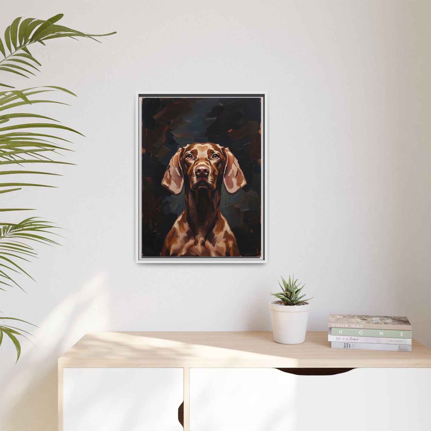 Framed Matte Canvas Dog Portrait – Brown Vizsla Wall Art